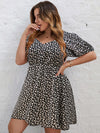 Plus Ditsy Floral Sweetheart Neck Puff Sleeve Dress