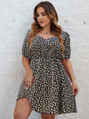 Plus Ditsy Floral Sweetheart Neck Puff Sleeve Dress