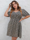 Plus Ditsy Floral Sweetheart Neck Puff Sleeve Dress