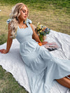 Tie Shoulder Shirred Ruffle Hem Cami Dress