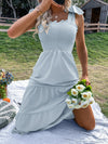 Tie Shoulder Shirred Ruffle Hem Cami Dress