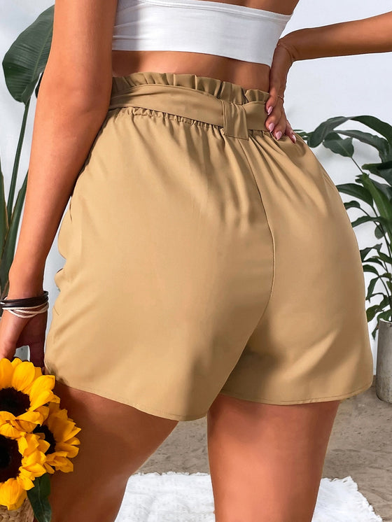 Paper Bag Waist Slant Pockets Belted Shorts