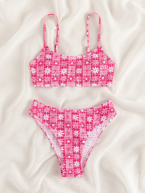 Floral Patchwork Print Bikini Swimsuit