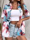 Tropical Print Drop Shoulder Shirt Without Camisole