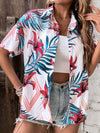 Tropical Print Drop Shoulder Shirt Without Camisole
