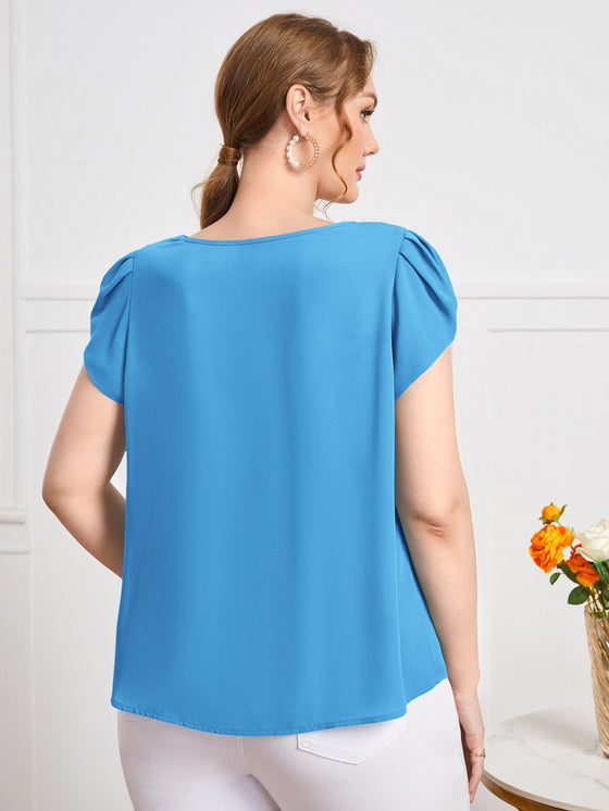 Plus Petal Sleeve Fold Pleated Top