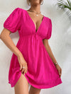 Tie Back Puff Sleeve Textured A line Dress