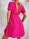 Tie Back Puff Sleeve Textured A line Dress