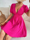 Tie Back Puff Sleeve Textured A line Dress