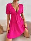 Tie Back Puff Sleeve Textured A line Dress
