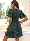 Allover Print Butterfly Sleeve Wrap Ruffle Hem Dress