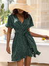 Allover Print Butterfly Sleeve Wrap Ruffle Hem Dress