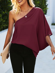  One Shoulder Batwing Sleeve Blouse