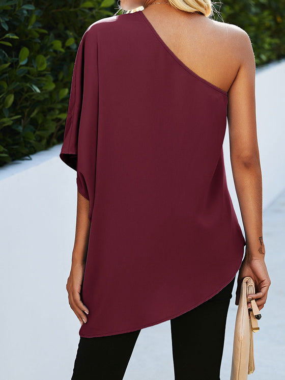 One Shoulder Batwing Sleeve Blouse