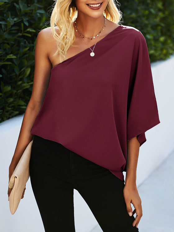 One Shoulder Batwing Sleeve Blouse
