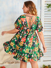 Plus Floral Print Tie Back Ruffle Hem Dress