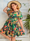 Plus Floral Print Tie Back Ruffle Hem Dress
