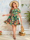 Plus Floral Print Tie Back Ruffle Hem Dress