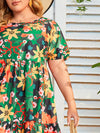 Plus Floral Print Tie Back Ruffle Hem Dress