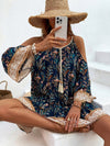 Floral Print Cold Shoulder Tassel Knot Front Ruffle Hem Dress