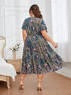 Plus Paisley Floral Print Flutter Sleeve Overlap Collar Dress Without Belt