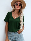 Waffle Knit V Neck Solid Tee