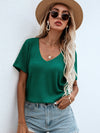 Waffle Knit V Neck Solid Tee