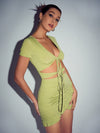 Cut Out Tie Front Ruffle Trim Bodycon Dress