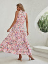 Floral Print Halter Neck Ruffle Hem Belted Dress