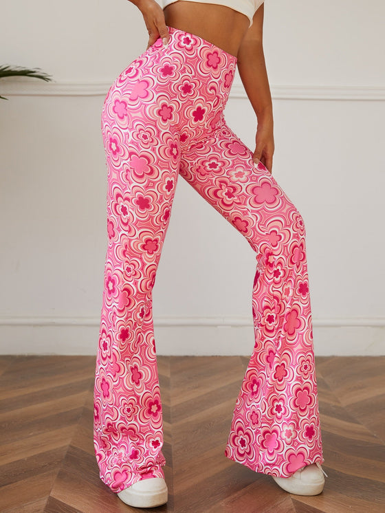 Floral Print Flare Leg Pants