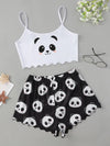 Panda Print Lettuce Edge Cami Top and Shorts PJ Set