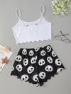 Panda Print Lettuce Edge Cami Top and Shorts PJ Set