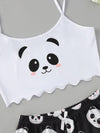 Panda Print Lettuce Edge Cami Top and Shorts PJ Set