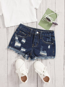  Girls Ripped Detail Denim Shorts