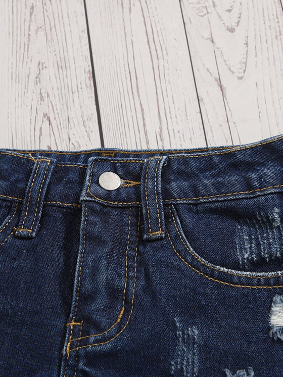 Girls Ripped Detail Denim Shorts