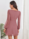 Ruched Bust Lantern Sleeve Swiss Dot Dress