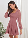 Ruched Bust Lantern Sleeve Swiss Dot Dress