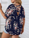 Plus Floral Print Crisscross Batwing Sleeve Blouse