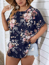 Plus Floral Print Crisscross Batwing Sleeve Blouse