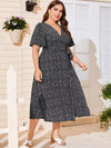 Plus Ditsy Floral Knot Side Wrap Dress