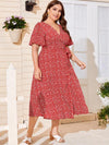 Plus Ditsy Floral Knot Side Wrap Dress
