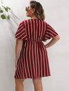 Plus Striped Surplice Neck A line Dress