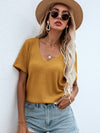 Waffle Knit V Neck Solid Tee