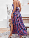 Tropical Print Twist Front Cut out Split Thigh Cami Dress