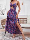 Tropical Print Twist Front Cut out Split Thigh Cami Dress