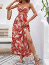 Paisley Print Twist Front Tied Backless Split Thigh Dress