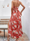 Paisley Print Twist Front Tied Backless Split Thigh Dress