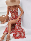 Paisley Print Twist Front Tied Backless Split Thigh Dress