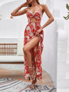 Paisley Print Twist Front Tied Backless Split Thigh Dress