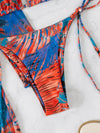 Tropical Print Halter Triangle Bikini Swimsuit With Drawstring Cover Up